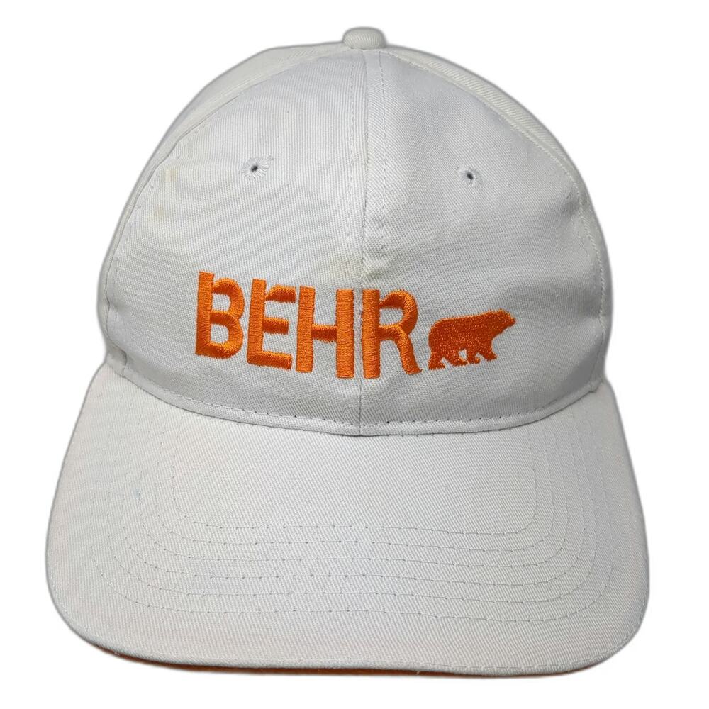 Behr Baseball Cap White One Size Orange Logo Strapback Hat Paint Company Bear